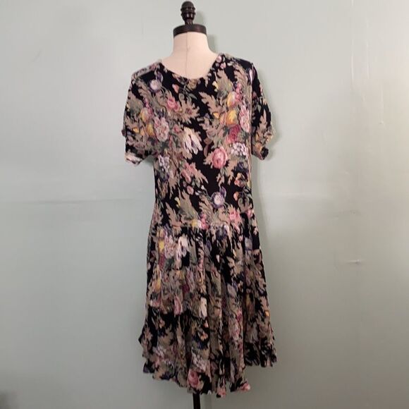 Vintage 70s Floral Drop Waist Button Front Dress - Picture 3 of 4